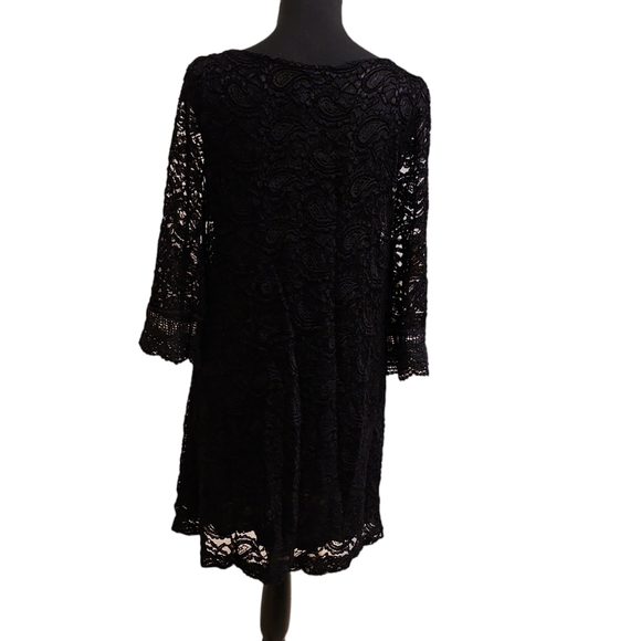 Lovemarks Pull Over Black Lace Mini Dress 100% Polyester Scoop Neck Size M - Picture 4 of 8